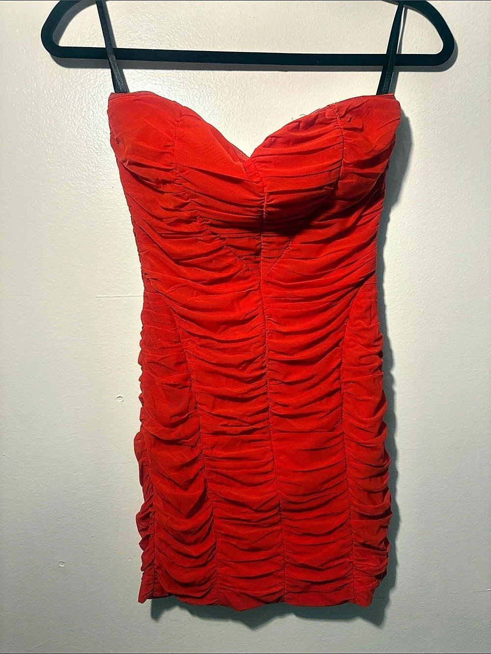Ruched Mini Dress in Red Like New